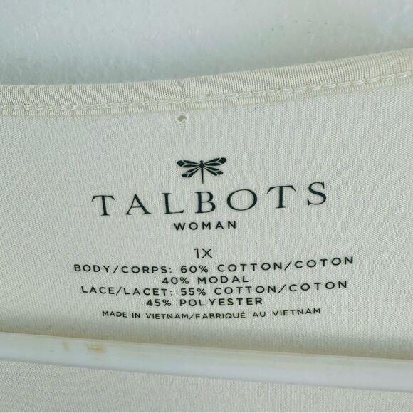 Talbots Ivory Lace Front Tee Size 1X Flaw - Picture 3 of 4